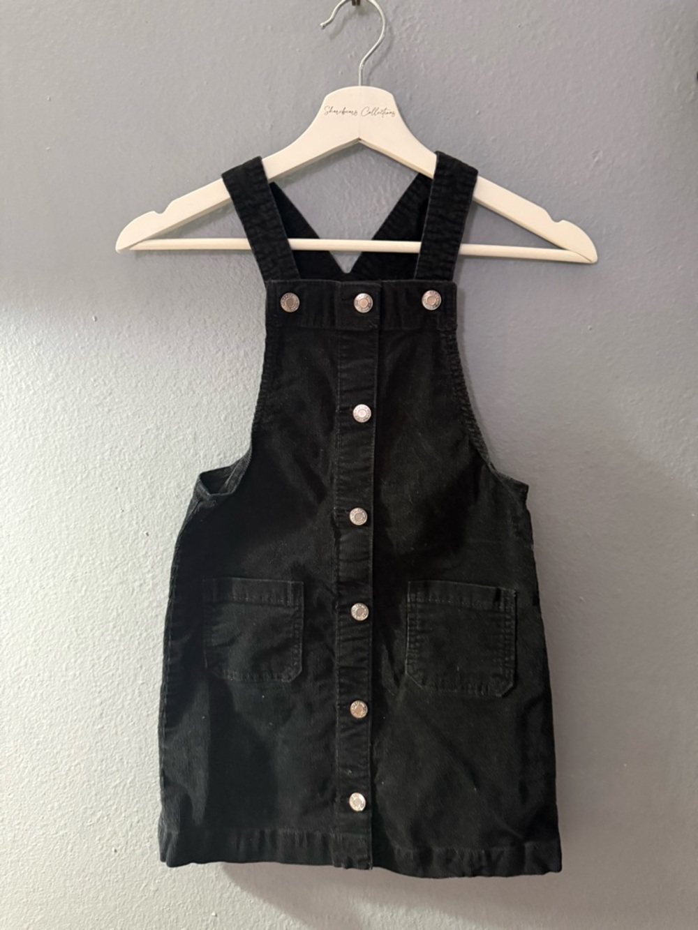 GAP Black Corduroy Button-Front Overall Dress